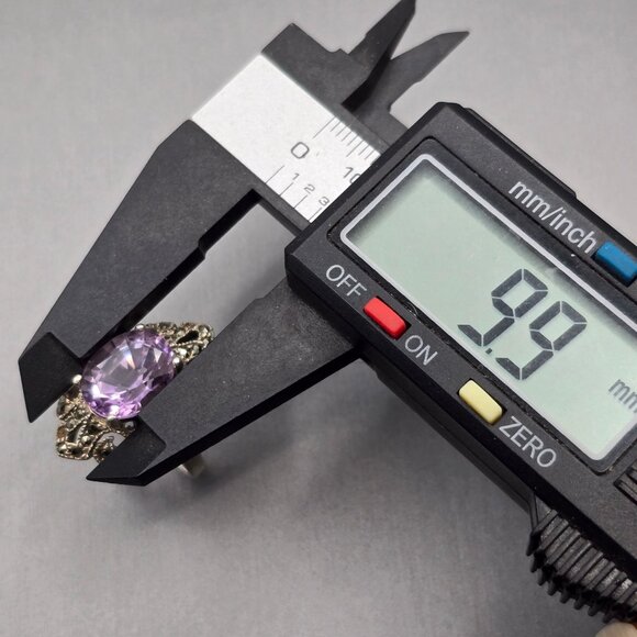 VTG Sterling Silver Amethyst Marcasite Cocktail Ring Size 6.5 Signed TH Art Deco - Picture 11 of 13